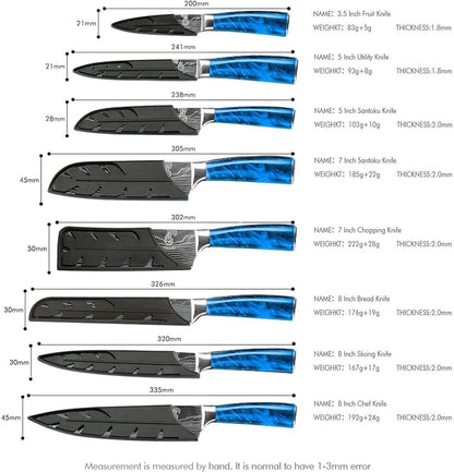 FULLHI Knife Set, 14pcs Japanese Knives Set, Multiple Colour Premium German Stainless Steel Chef Knife Set