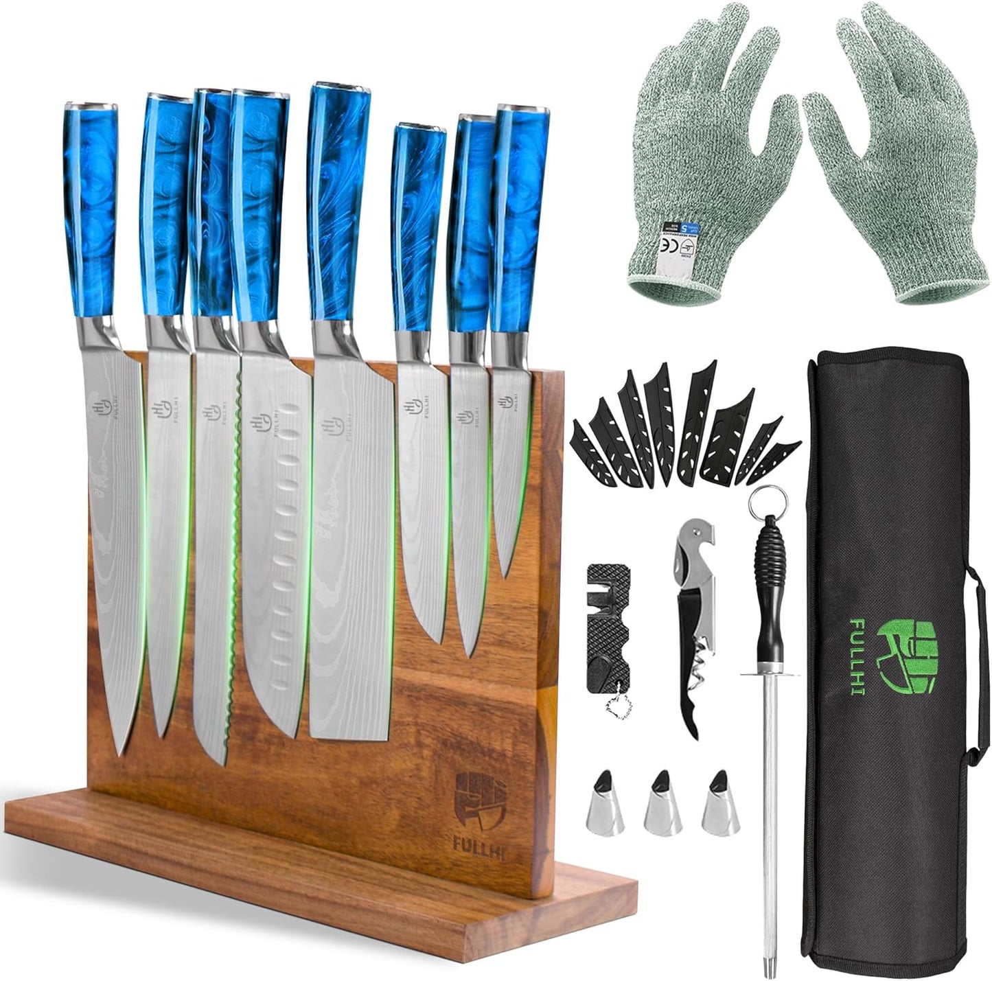 FULLHI Knife Set, 14pcs Japanese Knives Set, Multiple Colour Premium German Stainless Steel Chef Knife Set