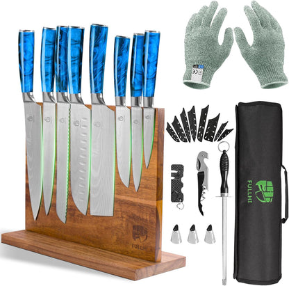 FULLHI Knife Set, 14pcs Japanese Knives Set, Multiple Colour Premium German Stainless Steel Chef Knife Set