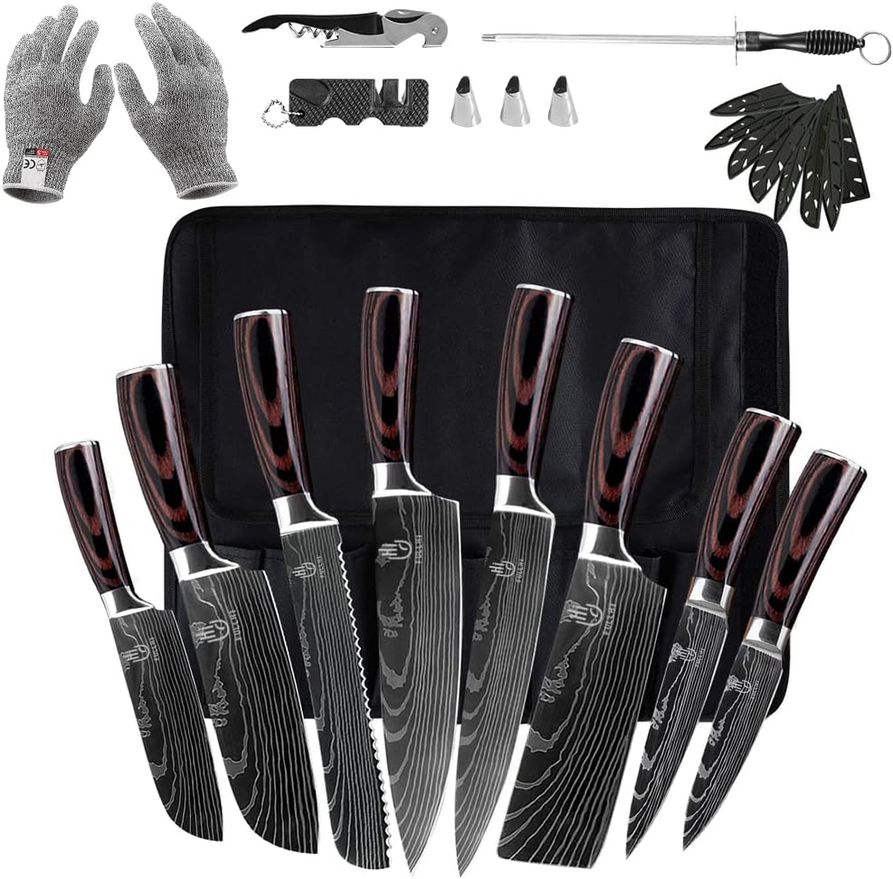 FULLHI Knife Set, 14pcs Japanese Knives Set, Multiple Colour Premium German Stainless Steel Chef Knife Set