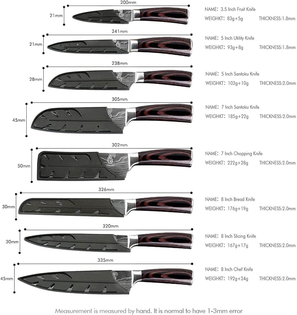 FULLHI Knife Set, 14pcs Japanese Knives Set, Multiple Colour Premium German Stainless Steel Chef Knife Set