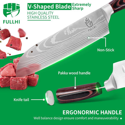 FULLHI Knife Set, 14pcs Japanese Knives Set, Multiple Colour Premium German Stainless Steel Chef Knife Set