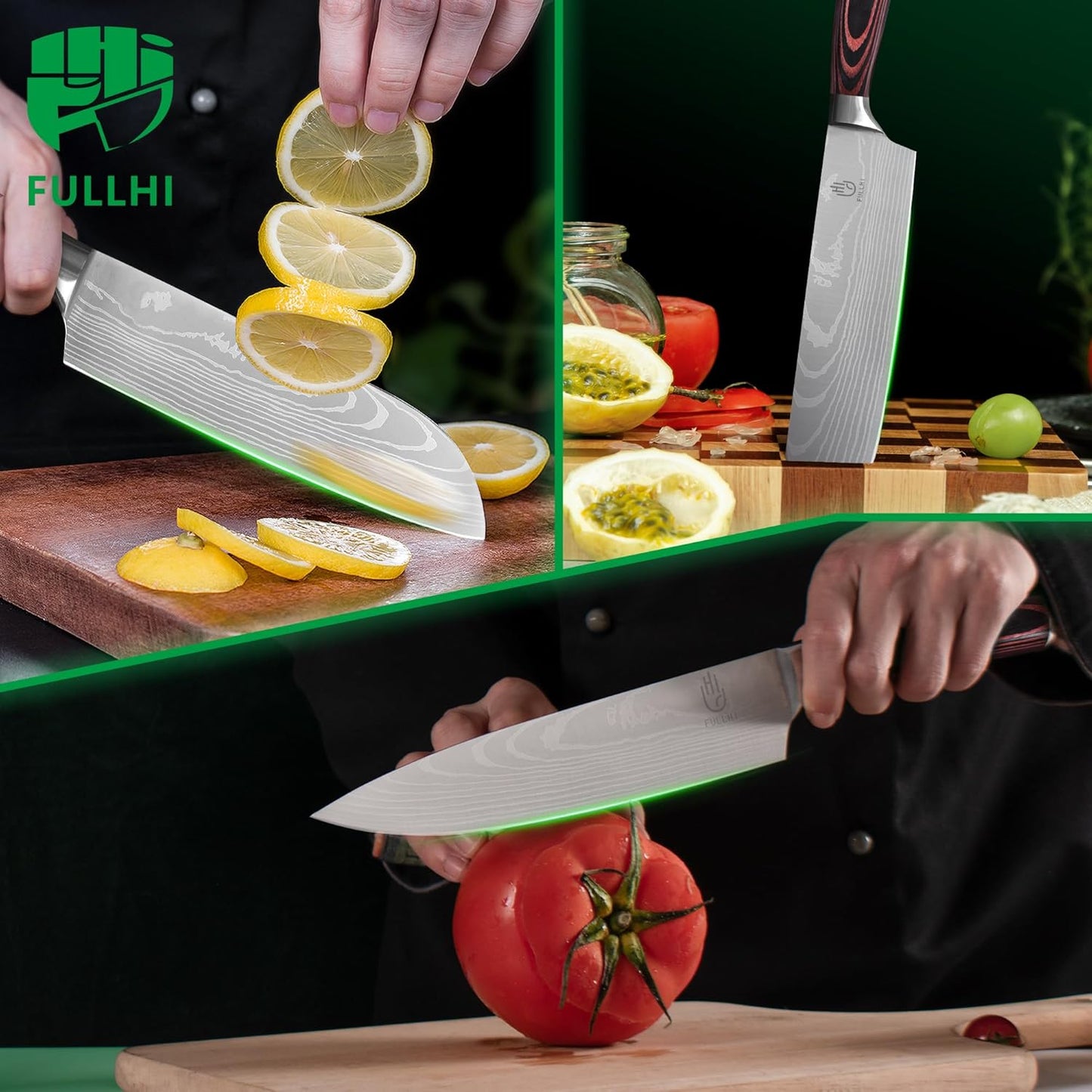 FULLHI Knife Set, 14pcs Japanese Knives Set, Multiple Colour Premium German Stainless Steel Chef Knife Set