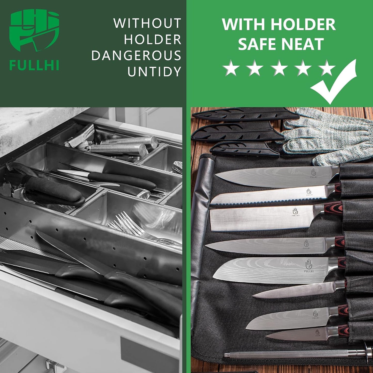 FULLHI Knife Set, 14pcs Japanese Knives Set, Multiple Colour Premium German Stainless Steel Chef Knife Set
