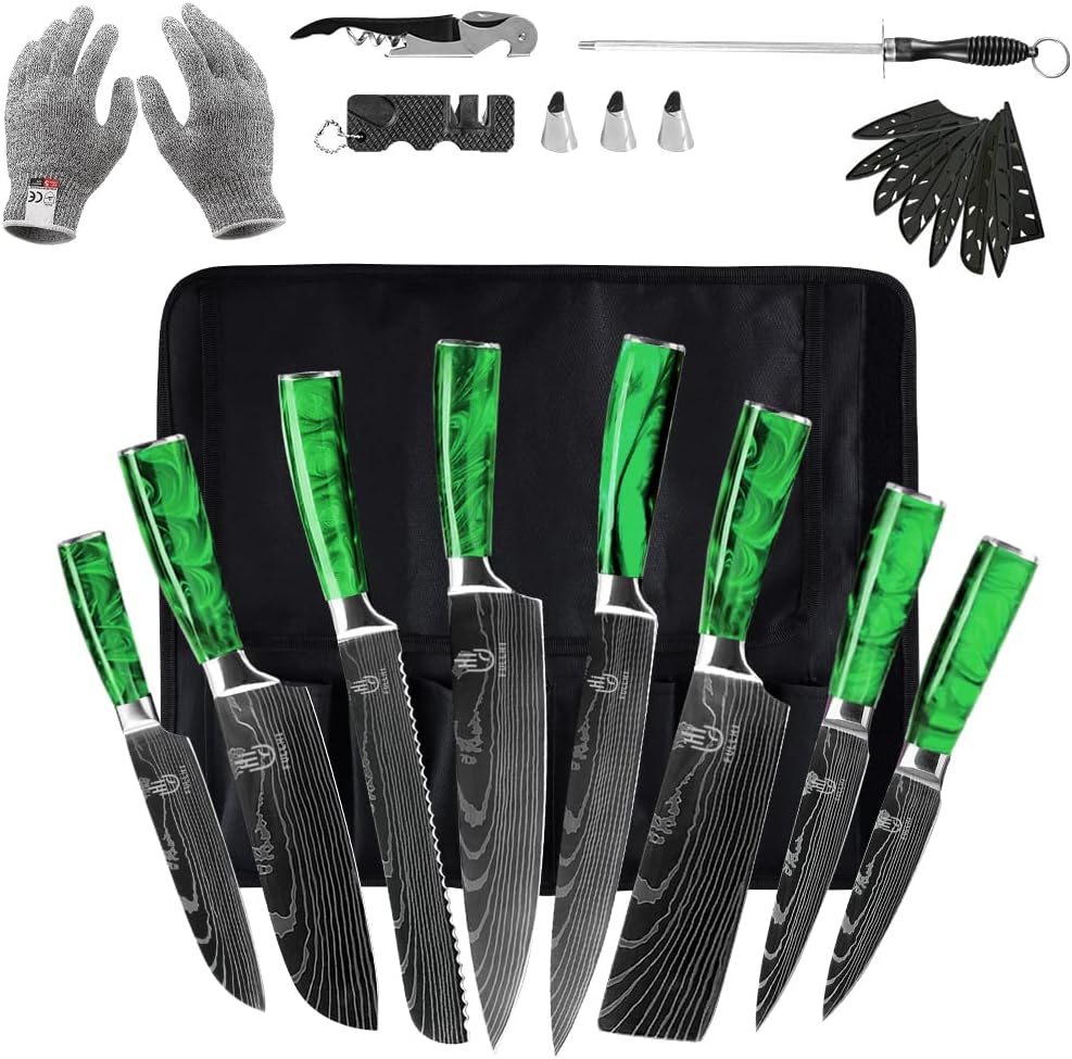 FULLHI Knife Set, 14pcs Japanese Knives Set, Multiple Colour Premium German Stainless Steel Chef Knife Set