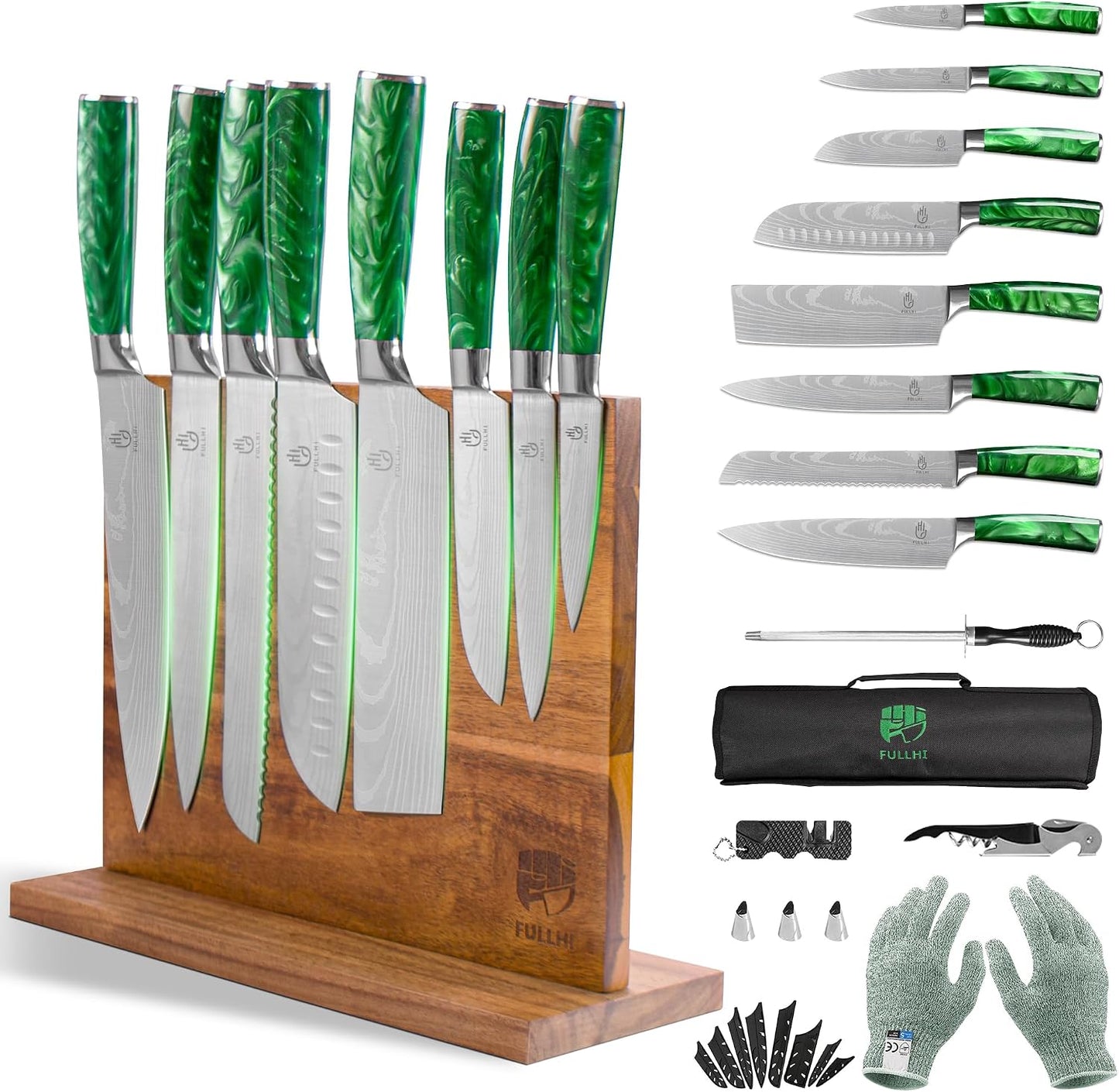 FULLHI Knife Set, 14pcs Japanese Knives Set, Multiple Colour Premium German Stainless Steel Chef Knife Set