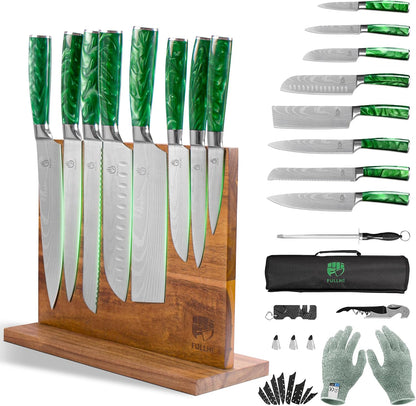 FULLHI Knife Set, 14pcs Japanese Knives Set, Multiple Colour Premium German Stainless Steel Chef Knife Set