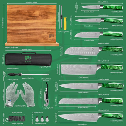 FULLHI Knife Set, 14pcs Japanese Knives Set, Multiple Colour Premium German Stainless Steel Chef Knife Set