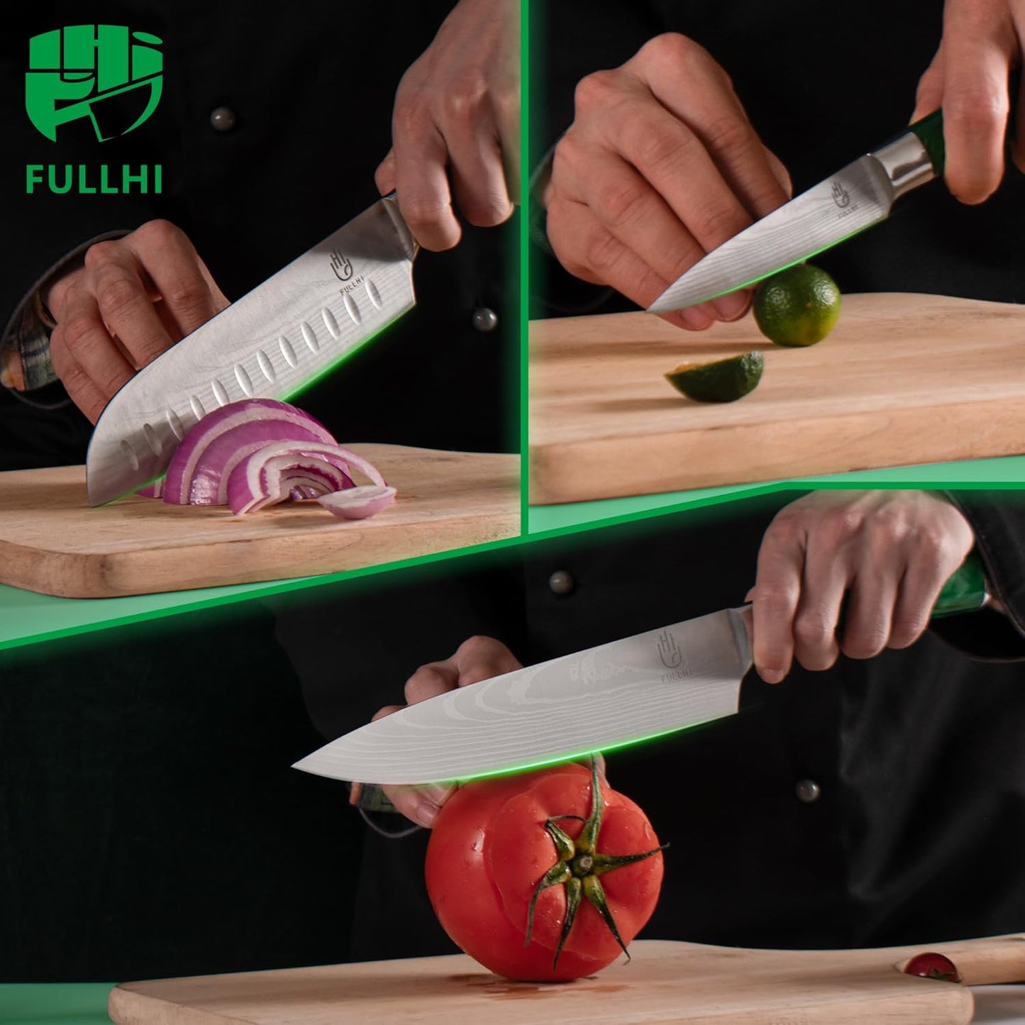 FULLHI Knife Set, 14pcs Japanese Knives Set, Multiple Colour Premium German Stainless Steel Chef Knife Set