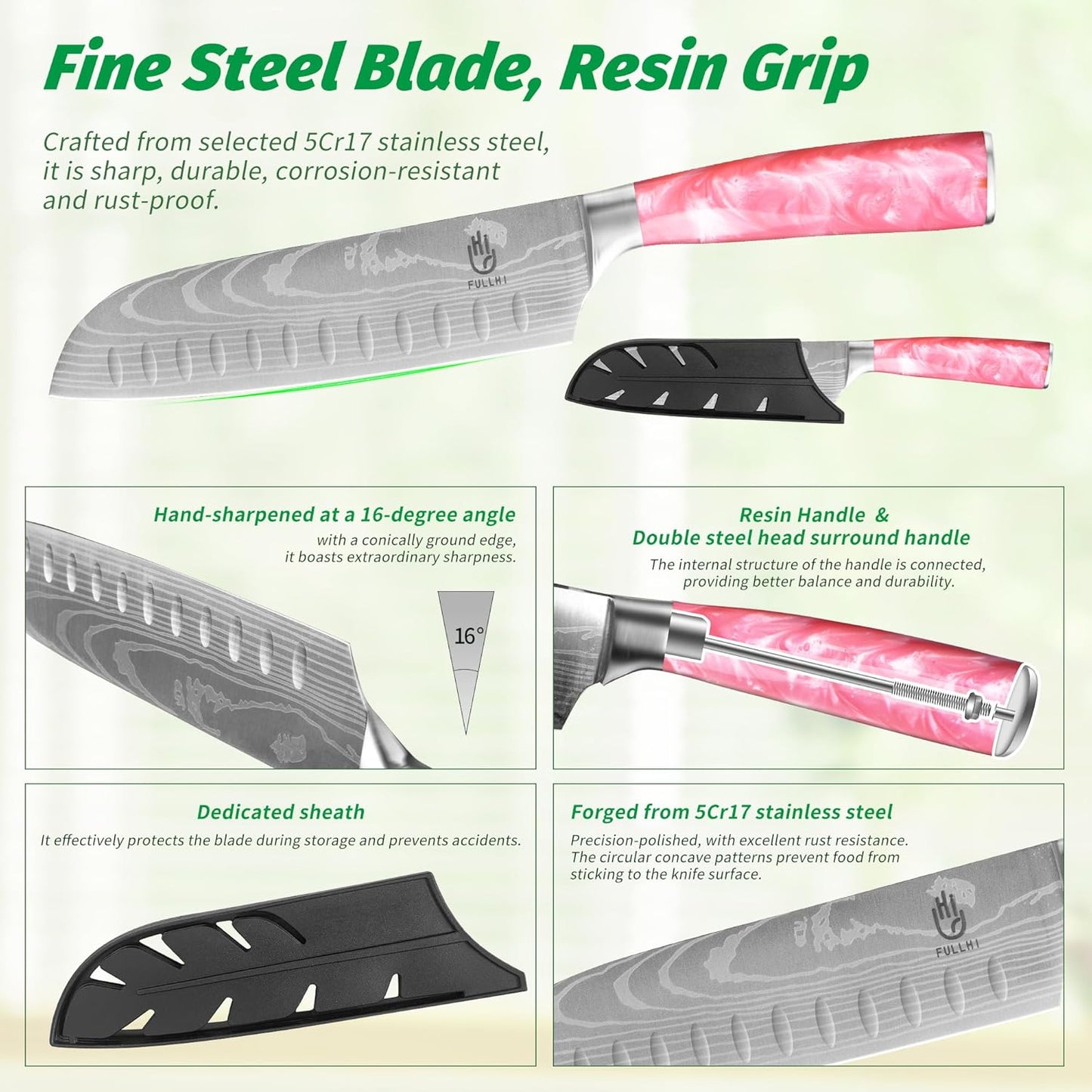 FULLHI Knife Set, 14pcs Japanese Knives Set, Multiple Colour Premium German Stainless Steel Chef Knife Set