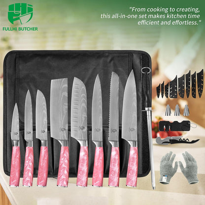 FULLHI Knife Set, 14pcs Japanese Knives Set, Multiple Colour Premium German Stainless Steel Chef Knife Set