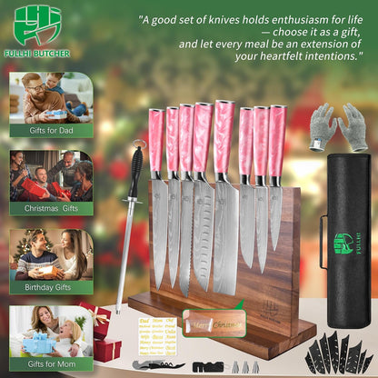FULLHI Knife Set, 14pcs Japanese Knives Set, Multiple Colour Premium German Stainless Steel Chef Knife Set
