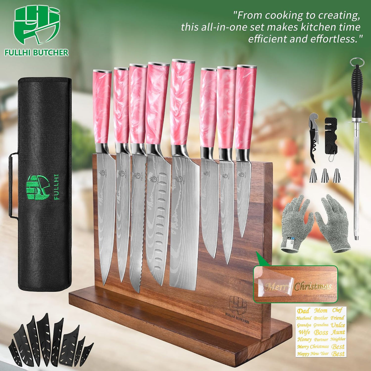 FULLHI Knife Set, 14pcs Japanese Knives Set, Multiple Colour Premium German Stainless Steel Chef Knife Set