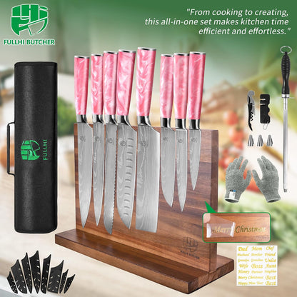 FULLHI Knife Set, 14pcs Japanese Knives Set, Multiple Colour Premium German Stainless Steel Chef Knife Set