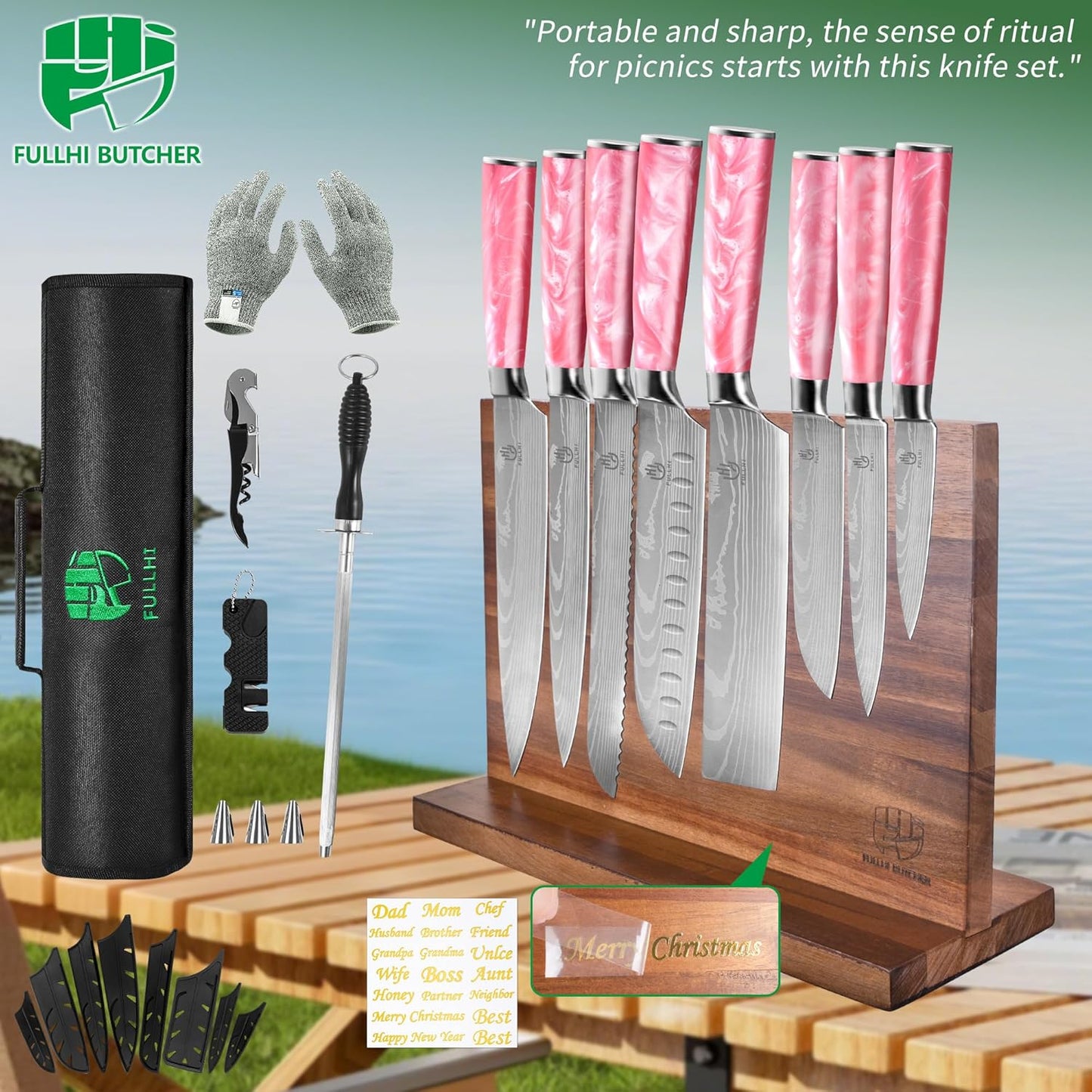FULLHI Knife Set, 14pcs Japanese Knives Set, Multiple Colour Premium German Stainless Steel Chef Knife Set