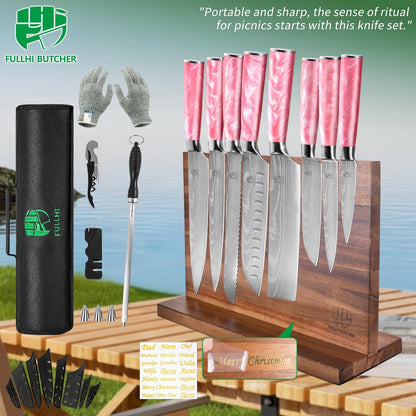 FULLHI Knife Set, 14pcs Japanese Knives Set, Multiple Colour Premium German Stainless Steel Chef Knife Set
