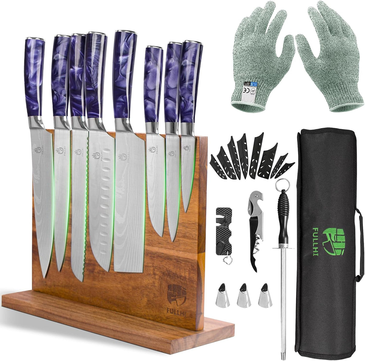 FULLHI Knife Set, 14pcs Japanese Knives Set, Multiple Colour Premium German Stainless Steel Chef Knife Set