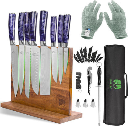 FULLHI Knife Set, 14pcs Japanese Knives Set, Multiple Colour Premium German Stainless Steel Chef Knife Set