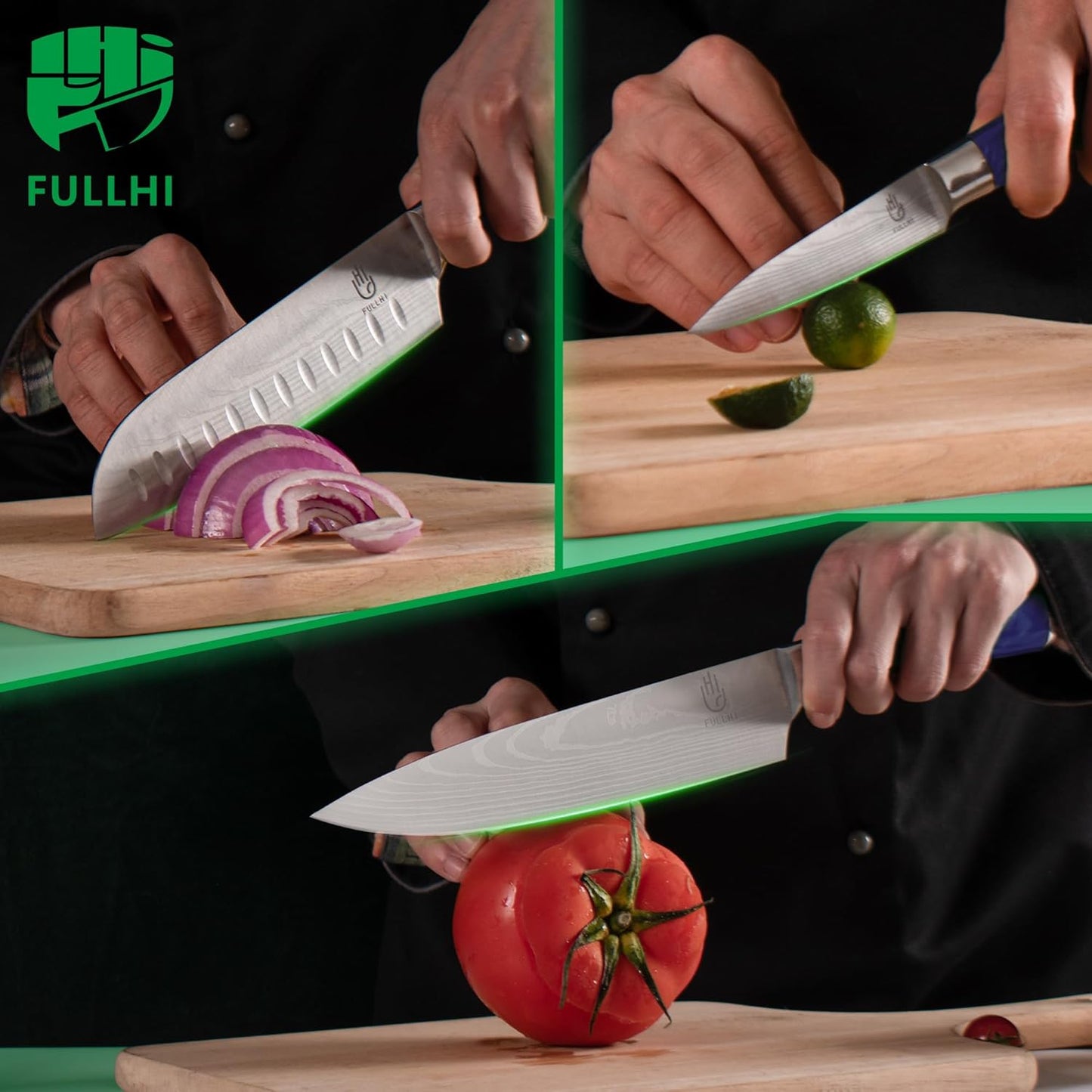 FULLHI Knife Set, 14pcs Japanese Knives Set, Multiple Colour Premium German Stainless Steel Chef Knife Set