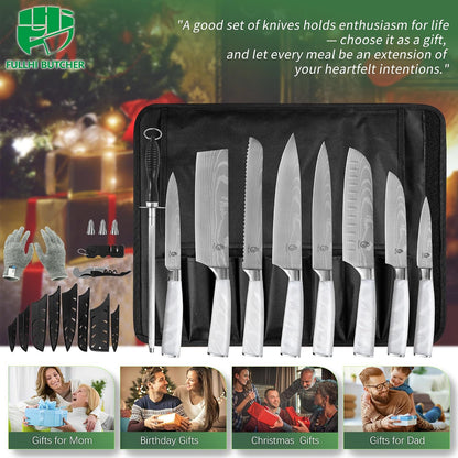 FULLHI Knife Set, 14pcs Japanese Knives Set, Multiple Colour Premium German Stainless Steel Chef Knife Set