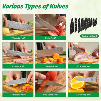 FULLHI Knife Set, 14pcs Japanese Knives Set, Multiple Colour Premium German Stainless Steel Chef Knife Set