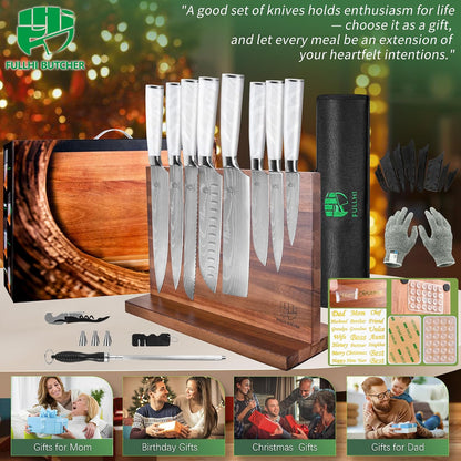 FULLHI Knife Set, 14pcs Japanese Knives Set, Multiple Colour Premium German Stainless Steel Chef Knife Set