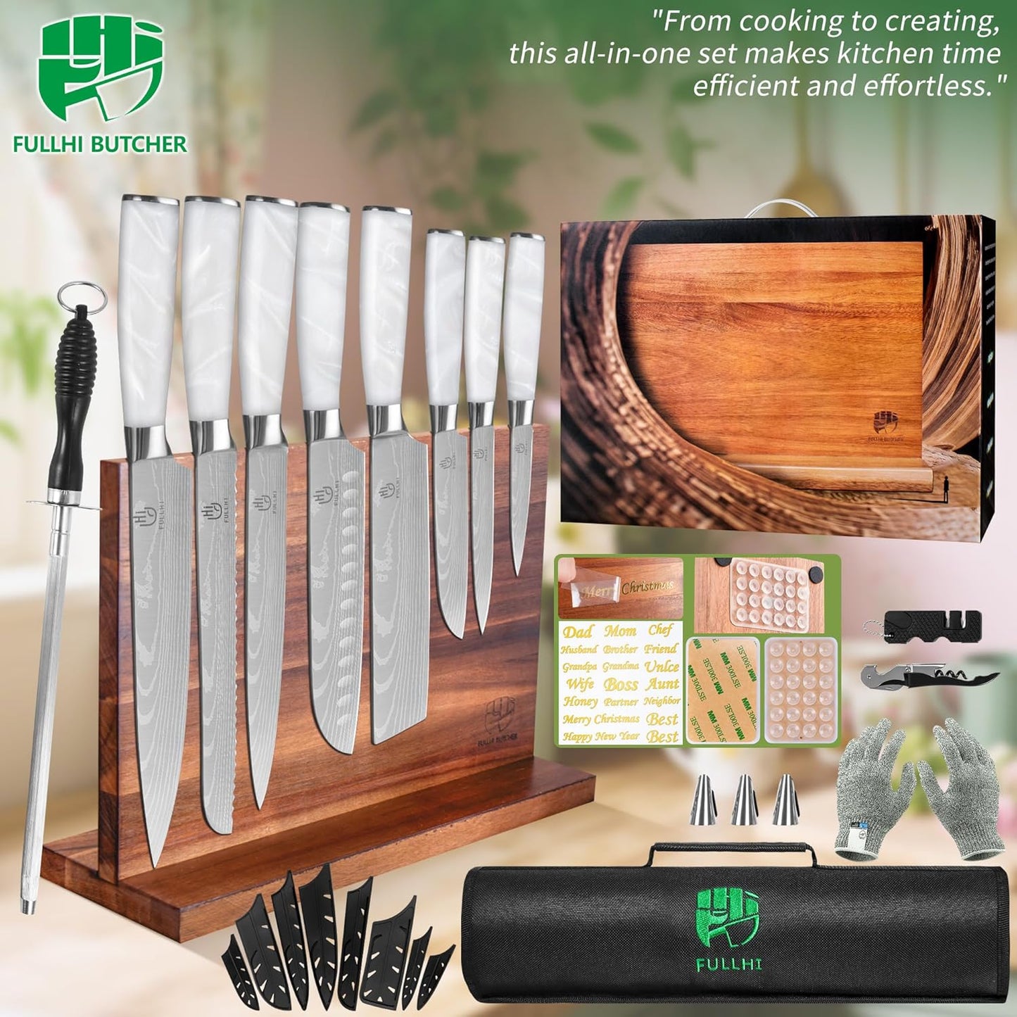 FULLHI Knife Set, 14pcs Japanese Knives Set, Multiple Colour Premium German Stainless Steel Chef Knife Set