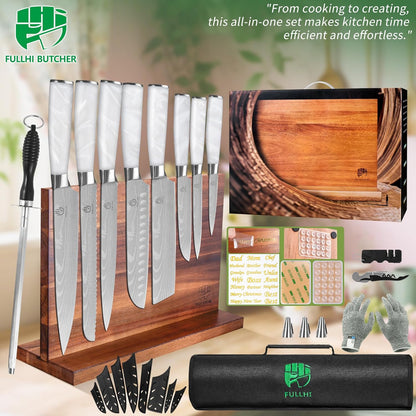 FULLHI Knife Set, 14pcs Japanese Knives Set, Multiple Colour Premium German Stainless Steel Chef Knife Set