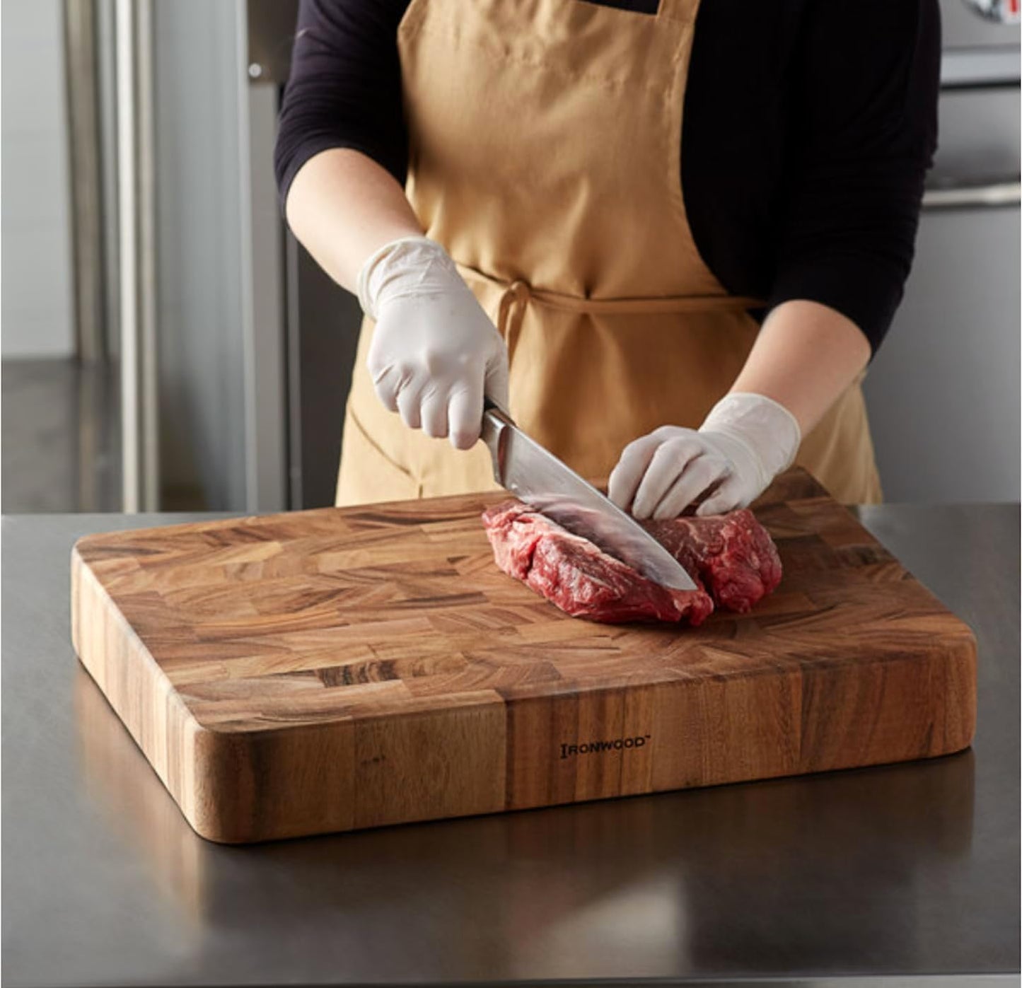 Gourmet End Grain Union Stock Yard Professional Chopping Butcher Block, Brown, 14 x 20 x 2.75" | Large 14" x 20" x 3" Chopping Block | Knife Friendly End Grain | Thick Cutting Board | Meat Carving Board | Meal Prep