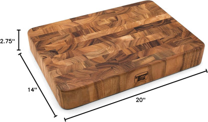 Gourmet End Grain Union Stock Yard Professional Chopping Butcher Block, Brown, 14 x 20 x 2.75" | Large 14" x 20" x 3" Chopping Block | Knife Friendly End Grain | Thick Cutting Board | Meat Carving Board | Meal Prep