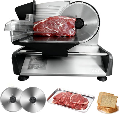Meat Slicer Machine for Home, Electric Deli Meat Slicer with 2 Removable 7.5'' Blades ETL Certified, Adjustable Thickness Deli Slicer-Food Cutter for Meat Beef Bread