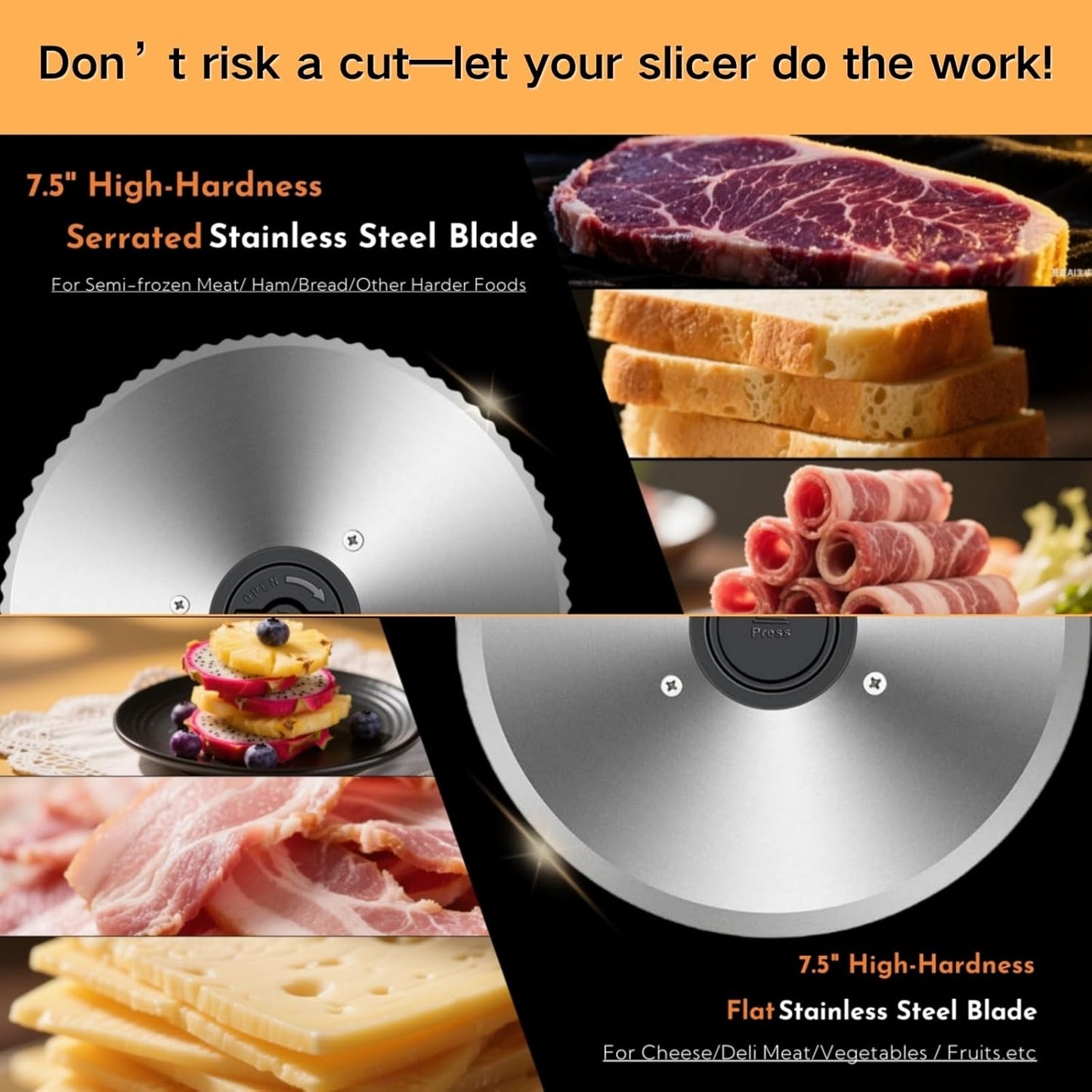 Meat Slicer Machine for Home, Electric Deli Meat Slicer with 2 Removable 7.5'' Blades ETL Certified, Adjustable Thickness Deli Slicer-Food Cutter for Meat Beef Bread