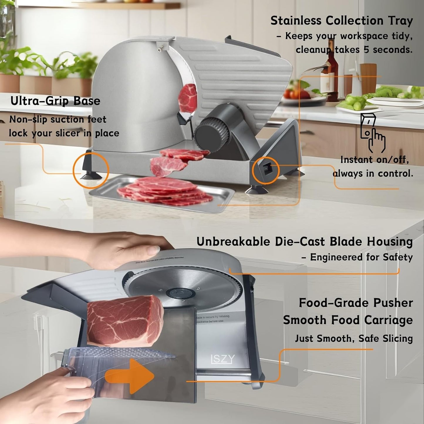 Meat Slicer Machine for Home, Electric Deli Meat Slicer with 2 Removable 7.5'' Blades ETL Certified, Adjustable Thickness Deli Slicer-Food Cutter for Meat Beef Bread