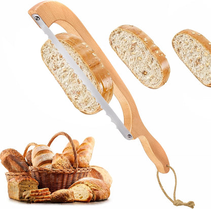Sourdough Bread Knife Bow – Serrated Bread Slicer Knife for Homemade & Artisan Bread, Stainless Steel Blade, Wooden Handle Bread Cutter for Even Slicing Loaves