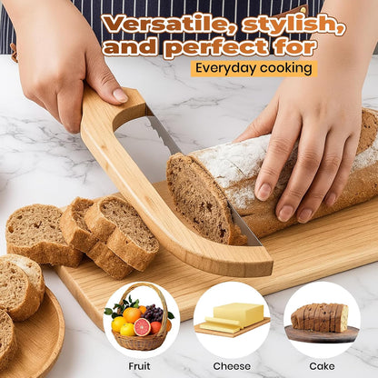 Sourdough Bread Knife Bow – Serrated Bread Slicer Knife for Homemade & Artisan Bread, Stainless Steel Blade, Wooden Handle Bread Cutter for Even Slicing Loaves