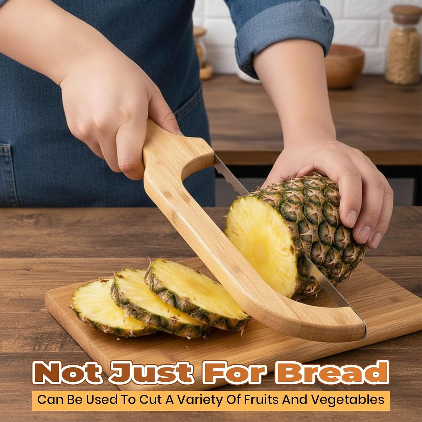 Sourdough Bread Knife Bow – Serrated Bread Slicer Knife for Homemade & Artisan Bread, Stainless Steel Blade, Wooden Handle Bread Cutter for Even Slicing Loaves