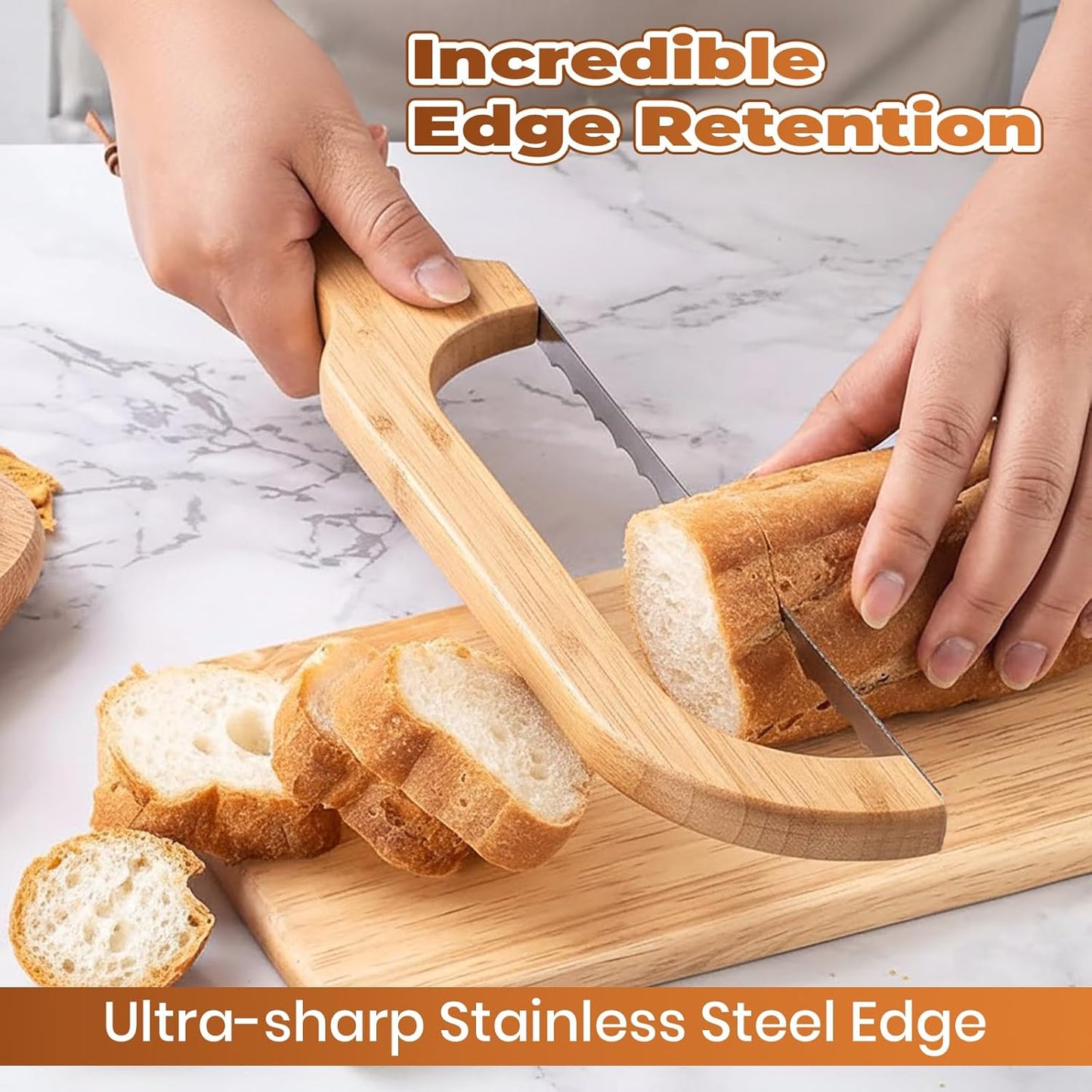 Sourdough Bread Knife Bow – Serrated Bread Slicer Knife for Homemade & Artisan Bread, Stainless Steel Blade, Wooden Handle Bread Cutter for Even Slicing Loaves