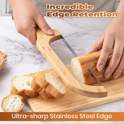 Sourdough Bread Knife Bow – Serrated Bread Slicer Knife for Homemade & Artisan Bread, Stainless Steel Blade, Wooden Handle Bread Cutter for Even Slicing Loaves
