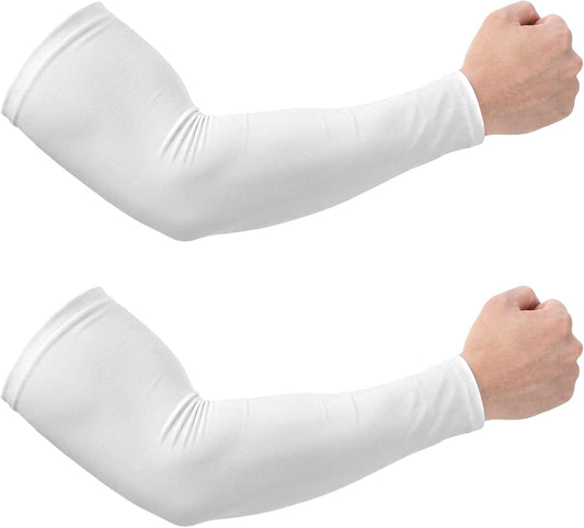 2 Pairs White Arm Sleeves for Women Men UV Sun Protection White Arm Sleeve Arm Covers for Women Arm Compression Sleeves Men