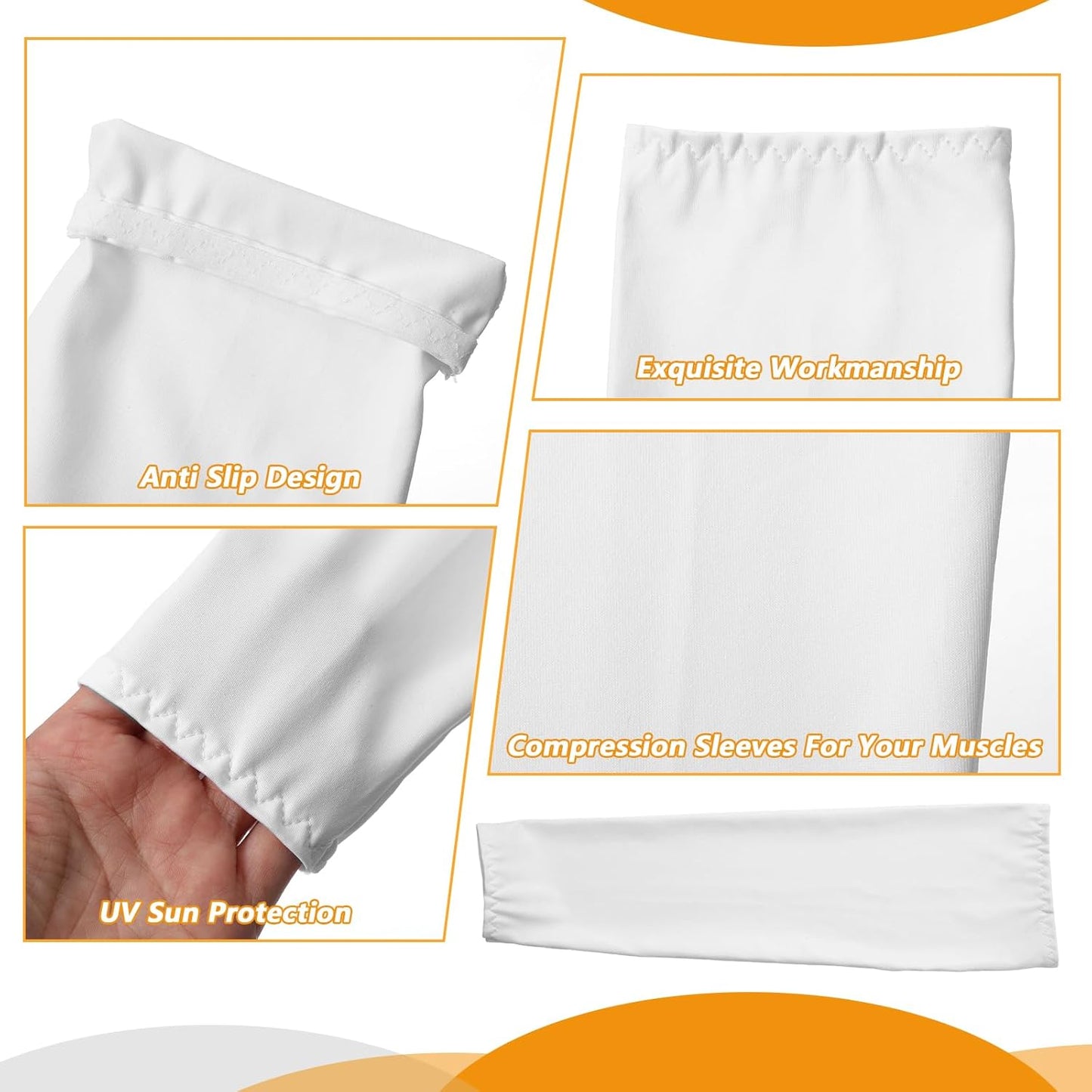 2 Pairs White Arm Sleeves for Women Men UV Sun Protection White Arm Sleeve Arm Covers for Women Arm Compression Sleeves Men