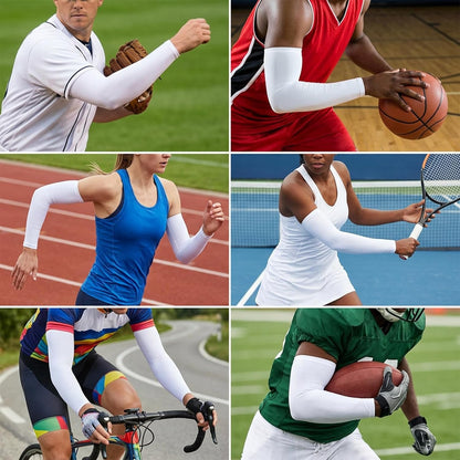 2 Pairs White Arm Sleeves for Women Men UV Sun Protection White Arm Sleeve Arm Covers for Women Arm Compression Sleeves Men