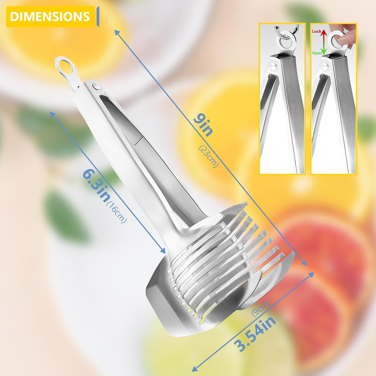Tomato Slicer Lemon Cutter Multipurpose Handheld Round Fruit Tongs Stainless Steel Onion Holder Easy Slicing Kiwi Fruits & Vegetable Tools Kitchen Cutting Aid Gadgets Tool