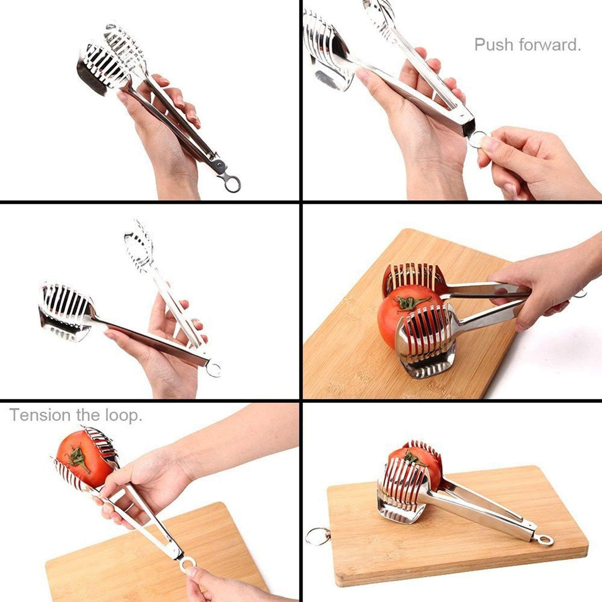 Tomato Slicer Lemon Cutter Multipurpose Handheld Round Fruit Tongs Stainless Steel Onion Holder Easy Slicing Kiwi Fruits & Vegetable Tools Kitchen Cutting Aid Gadgets Tool