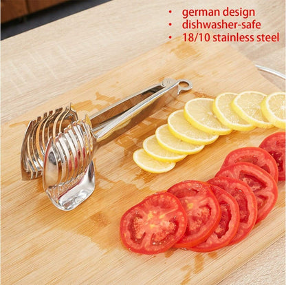 Tomato Slicer Lemon Cutter Multipurpose Handheld Round Fruit Tongs Stainless Steel Onion Holder Easy Slicing Kiwi Fruits & Vegetable Tools Kitchen Cutting Aid Gadgets Tool