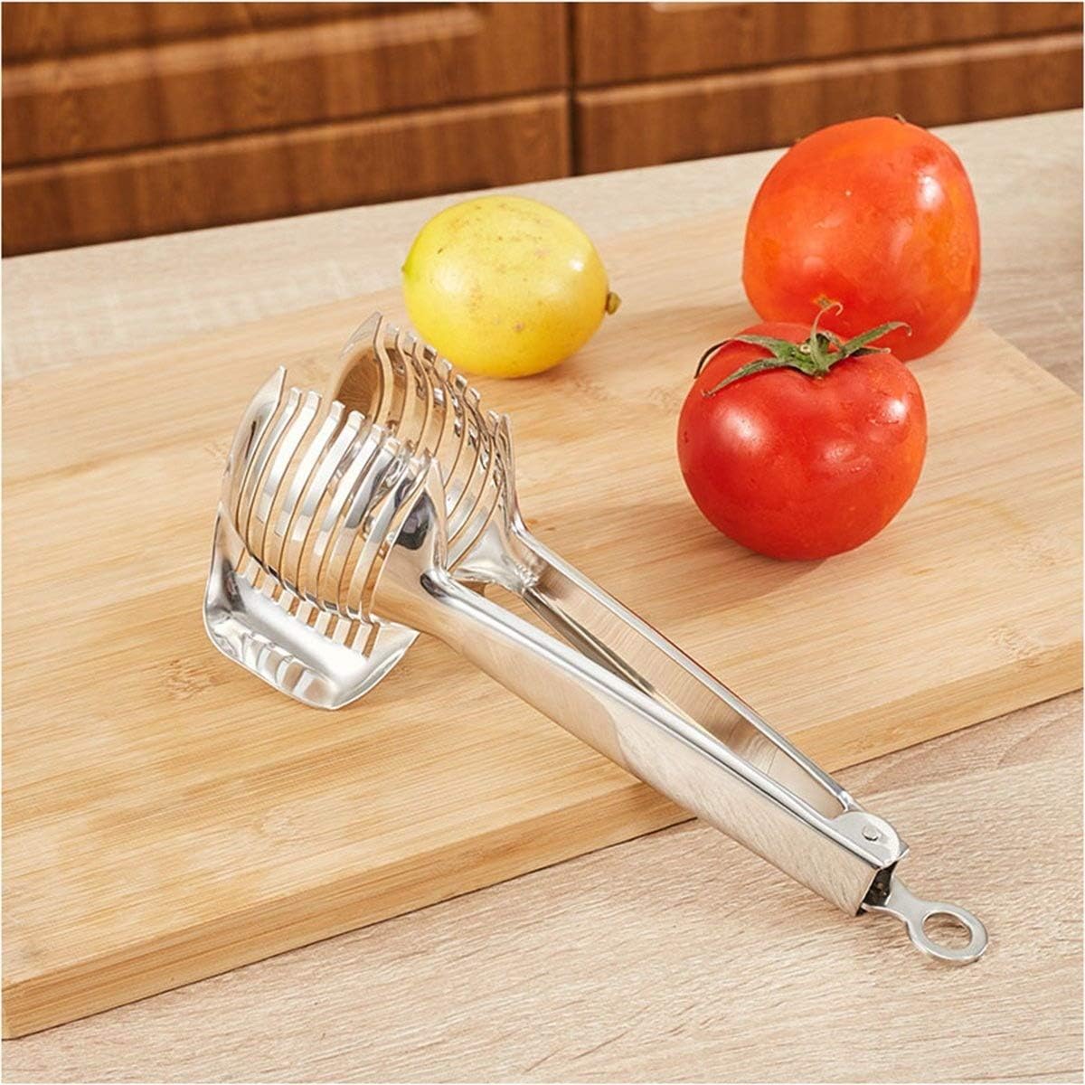 Tomato Slicer Lemon Cutter Multipurpose Handheld Round Fruit Tongs Stainless Steel Onion Holder Easy Slicing Kiwi Fruits & Vegetable Tools Kitchen Cutting Aid Gadgets Tool