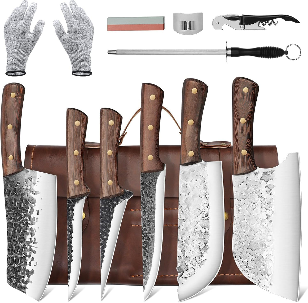 12-Piece Butcher Knife Set, Roll Bag