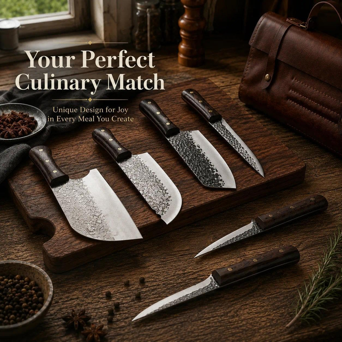 12-Piece Butcher Knife Set, Roll Bag