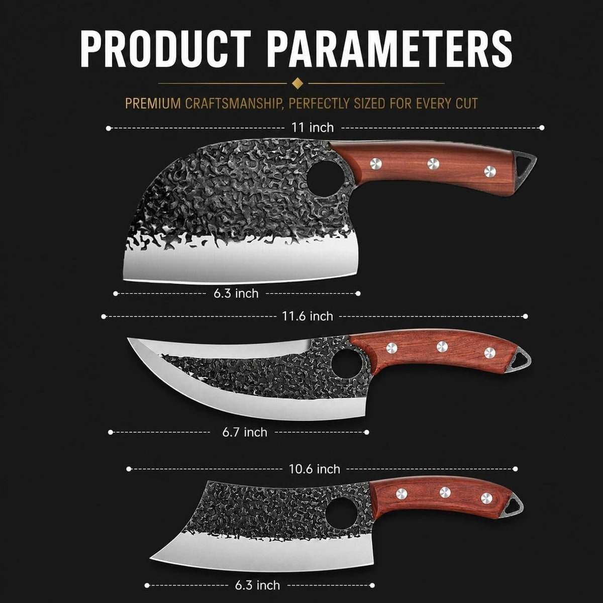 12-Piece Butcher Knife Set, Roll Bag