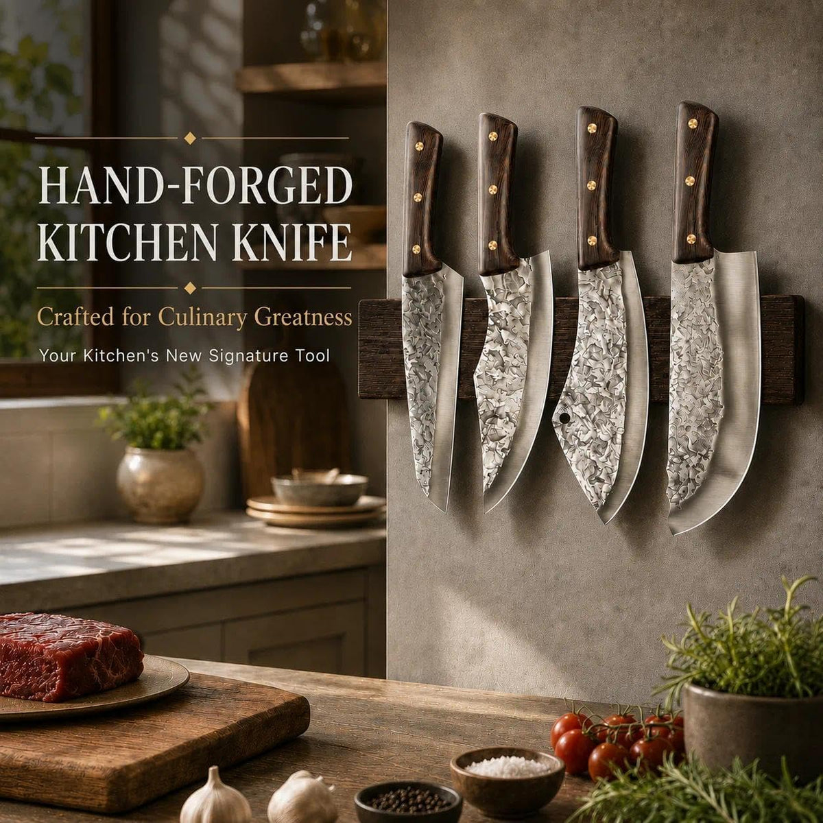 12-Piece Butcher Knife Set, Roll Bag