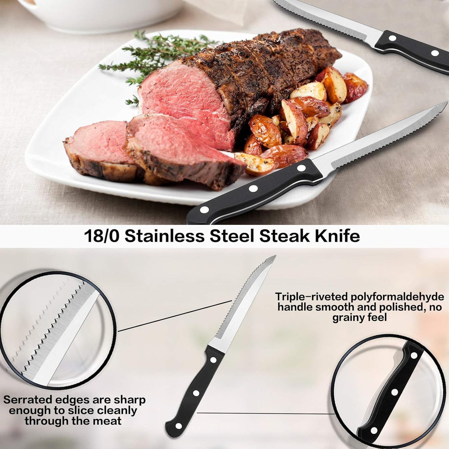 24-Piece Silverware Set with Organizer Tray and Steak Knives, Stainless Steel Flatware Cutlery Service for 4, Basic Tableware Eating Utensils for Home Kitchen, Mirror Polished, Dishwasher Safe
